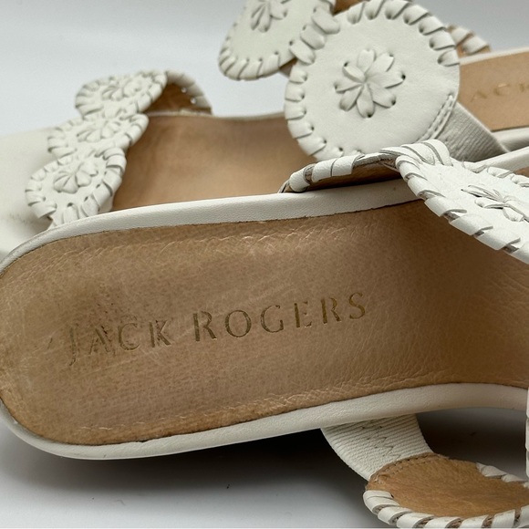 JACK ROGERS 8.5 White Leather Whipstitch Medallion Slide Wedge Sandals Shoes - Picture 10 of 10